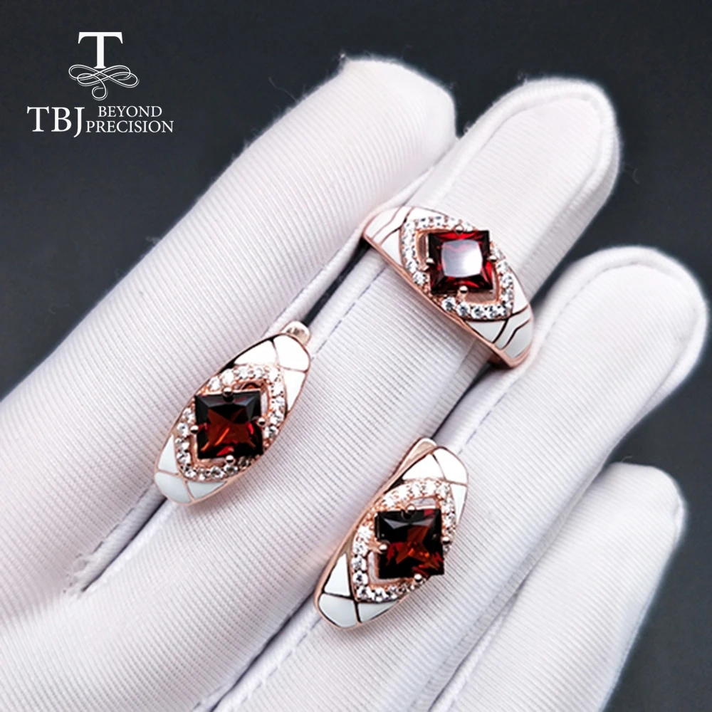 women Jewelry set natural Mozambique Garnet gemstone Fine Ring earring 925 sterling silver  for wife gift