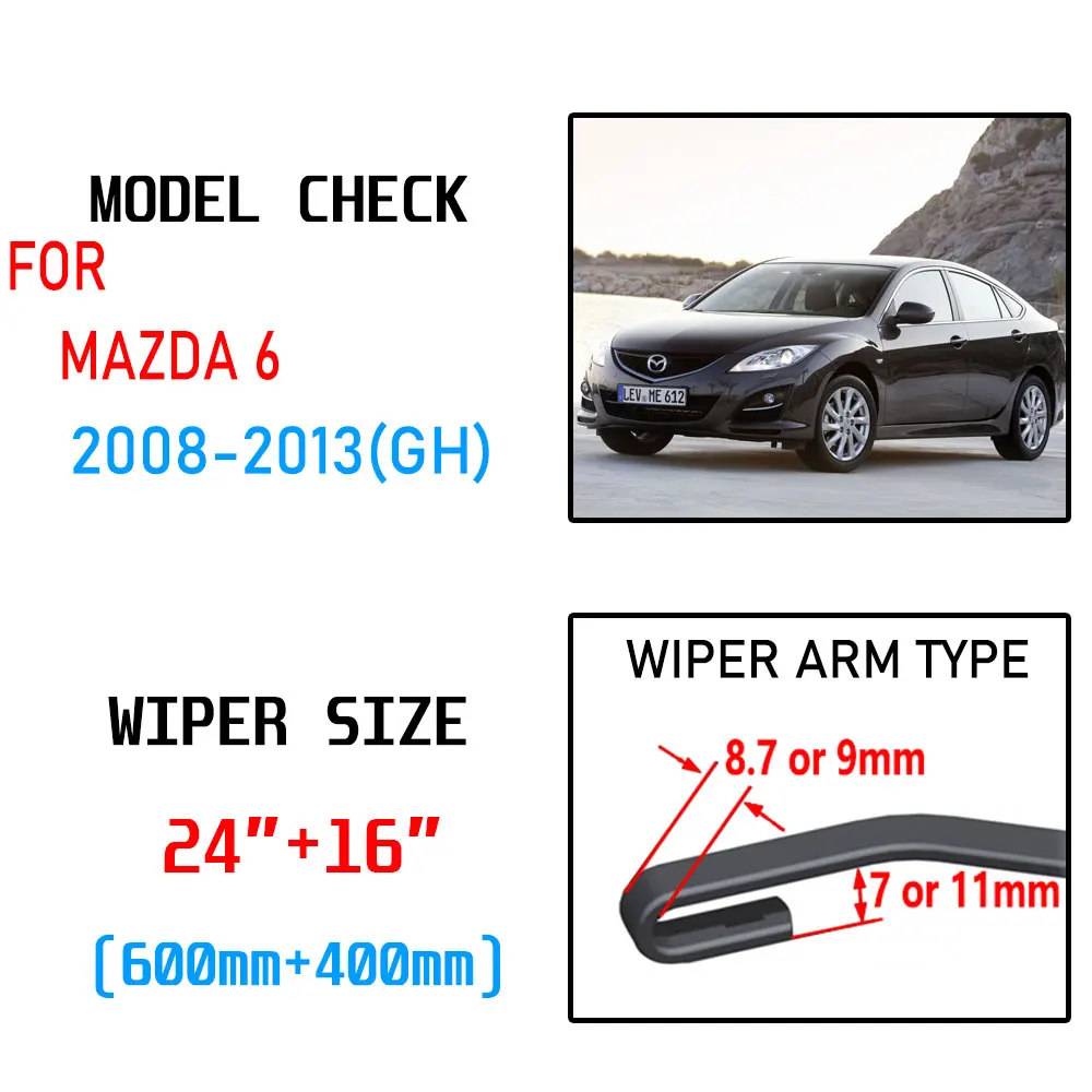 For Mazda 6 GH1 MK2 2007 2008 2009 2010 2011 2012 2013 Accessories Car Front Windscreen Wiper Blades Brushes Cutter U J Hook