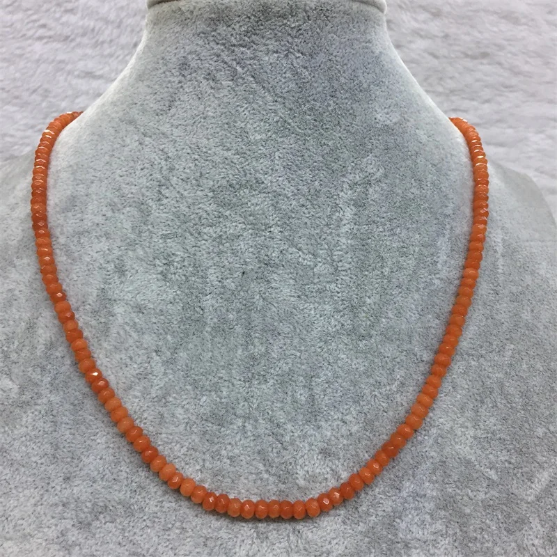 Pretty Orange Chain Necklace for Women Natural Faceted Rubys Jade Stone Beads Choker Collares 3*4mm Abacus Gift Jewelry