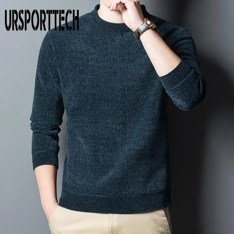 

URSPORTTECH Autumn Winter Sweater Men Knitted Sweater Oversize Pull Homme Jumper Casual Streetwear Harajuku Velvet Mens Sweaters