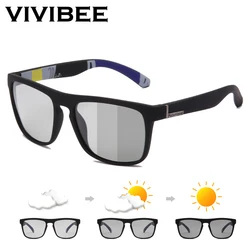 VIVIBEE Driving Chameleon Sunglasses Photochromic Men Change Color Polarized Square Matte Frame Male Outdoor Sports Eyewear