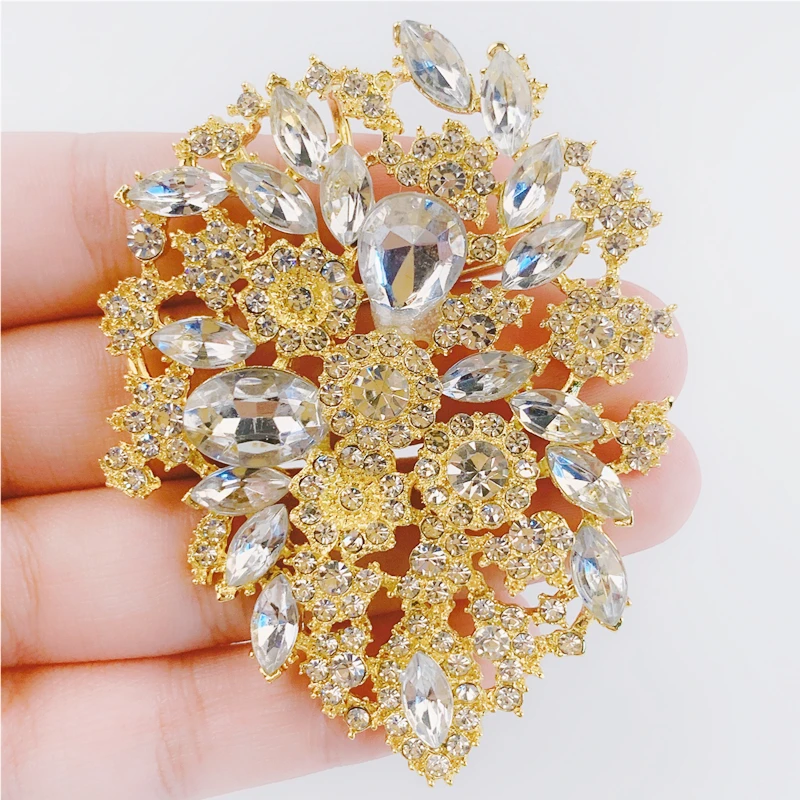 Exquisite Yellow Black White Crystal Rhinestone Flower Brooch Pin for Women Trend Banquet Accessories Coat Brooch