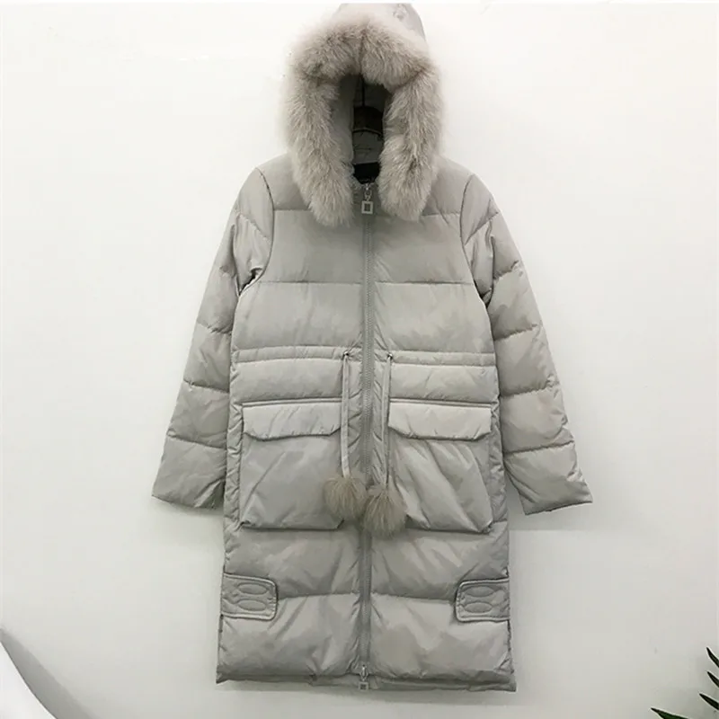 

Real Down Winter Coat Fox Fur Collar White Duck Down Jacket Thick Women Parka Hooded Women's Jackets Abrigo Mujer WXF391 's s