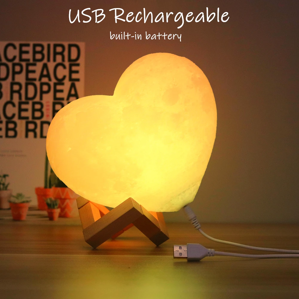 C2 3D Moon Lamp Night Light Love Heart Lamp USB Rechargable Girl Modeling lamp Romantic  remote shape Decoration Birthday Gift