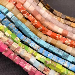4 6 8 MM Natural Stone Jades Agates Amazonite Square Loose Spacer Beads For Jewelry Making DIY Bracelets Necklace Accessories