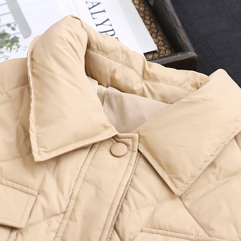 2022 New  Lantern Sleeve Patchwork Winter Down Jacket Women Black/Khaki Women\'s Down Coat Casual Female Loose Outwear