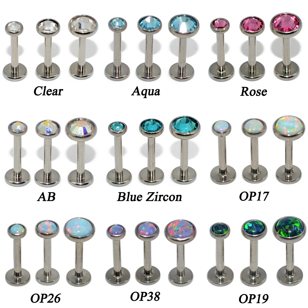 1PC G23 Titanium Earring Flat CZ Gem Labret Ear Tragus Cartilage Helix Opal  Ear Studs Lip Stud Fashion Body Piercing Jewelry