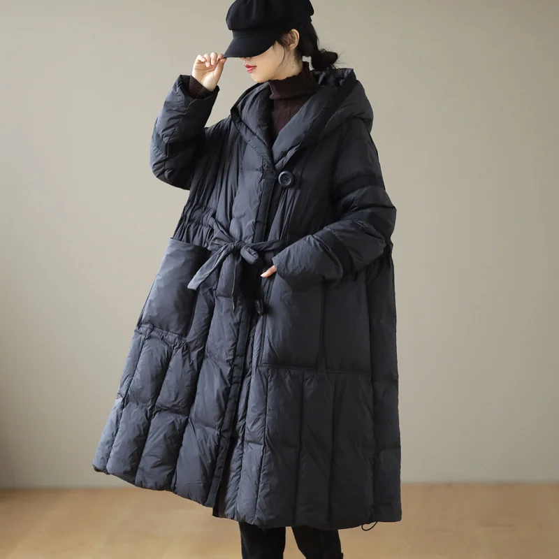 Imagem -06 - Jaqueta de Pato Max Lulu com Capuz para Baixo Feminina Cabolsa Longo Casual Solto Quente Parkas Acolchoados Vintage Design Monocromático Estilo Coreano Inverno 2023