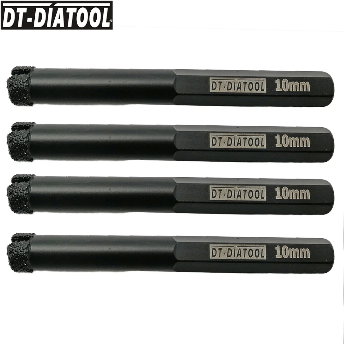 DT-DIATOOL 4pcs Diameter 10mm Hexagon Shank Diamond Vacuum Brazed Wet Drilling Bits Stone Granite Marble Ceramic/Tile Hole Saw