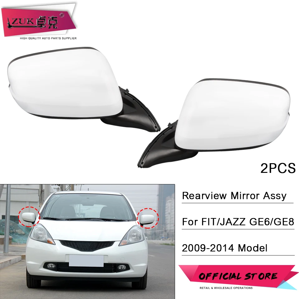 

ZUK 2PCS Car Exterior Rearview Mirror Assy For HONDA FIT JAZZ 2009 2010 2011 2012 2013 2014 GE6 GE8 3-PINS Without LED Lamp