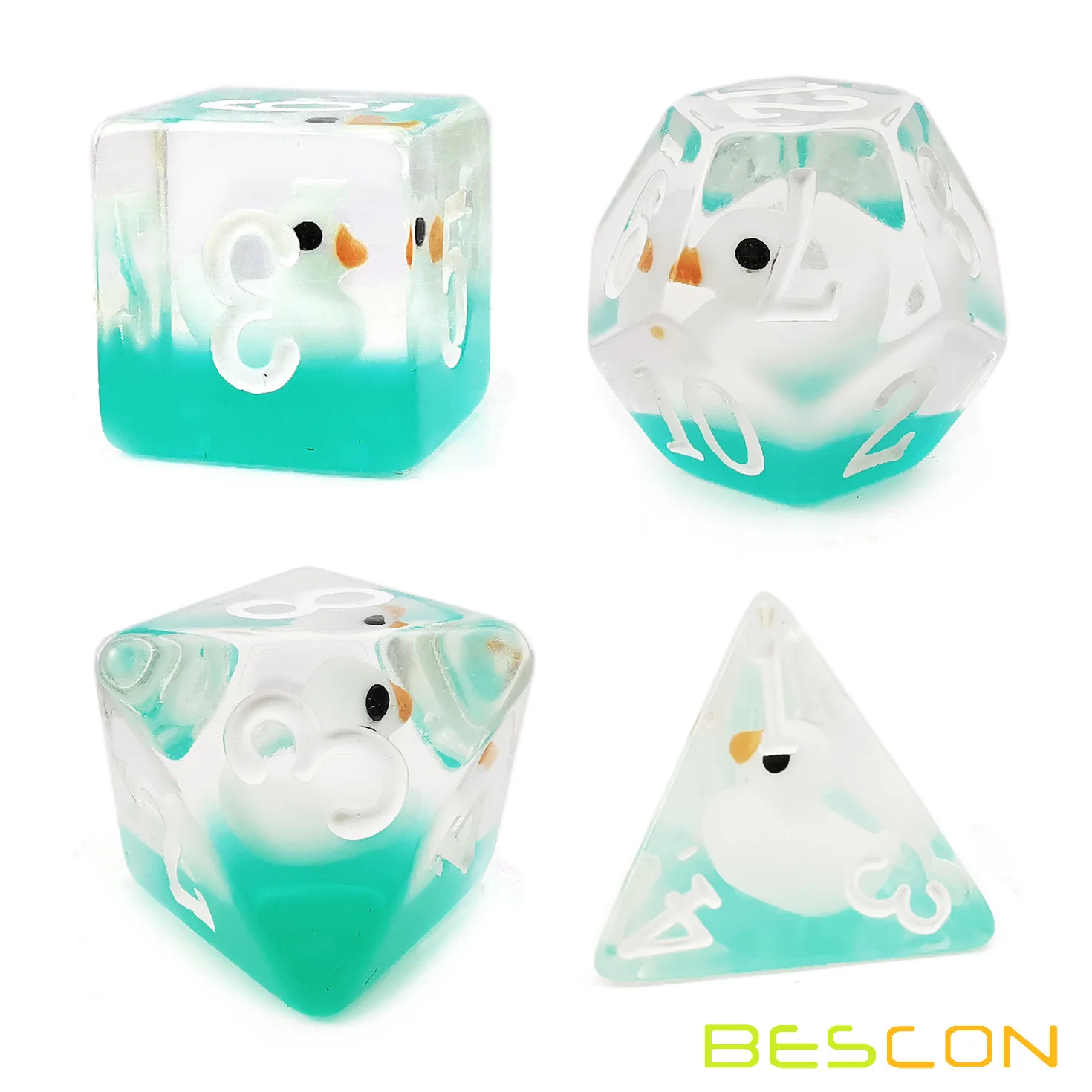 Bescon Swimming WhiteDuck RPG Dice Set of 7,  Novelty White Duck Polyhedral Game Dice set