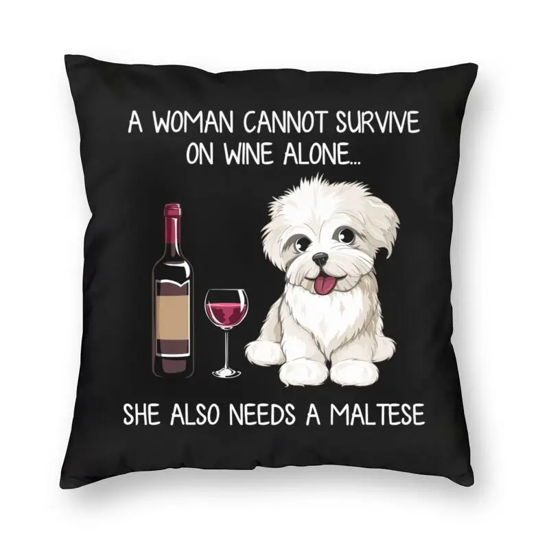 Maltese And Wine Funny Dog Cushion Covers Pet Puppy Lover Soft Cute Throw Pillow for Sofa