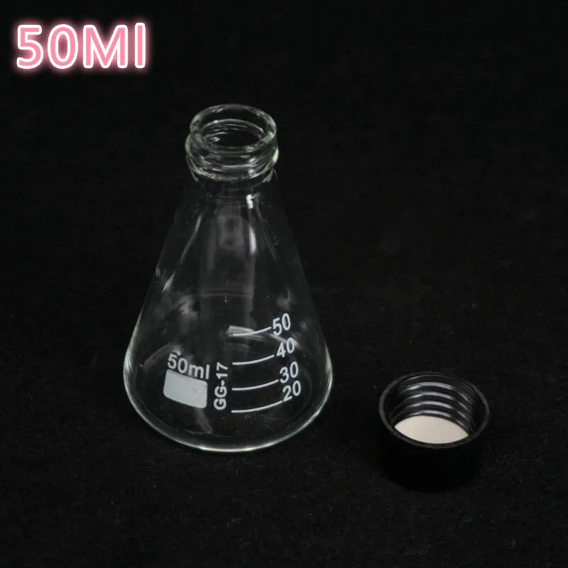 1pcs Glass Conical Erlenmeyer Narrow Mouth Screw Cap Flask Lab Supplies Borosilicate Glassware 50ml .