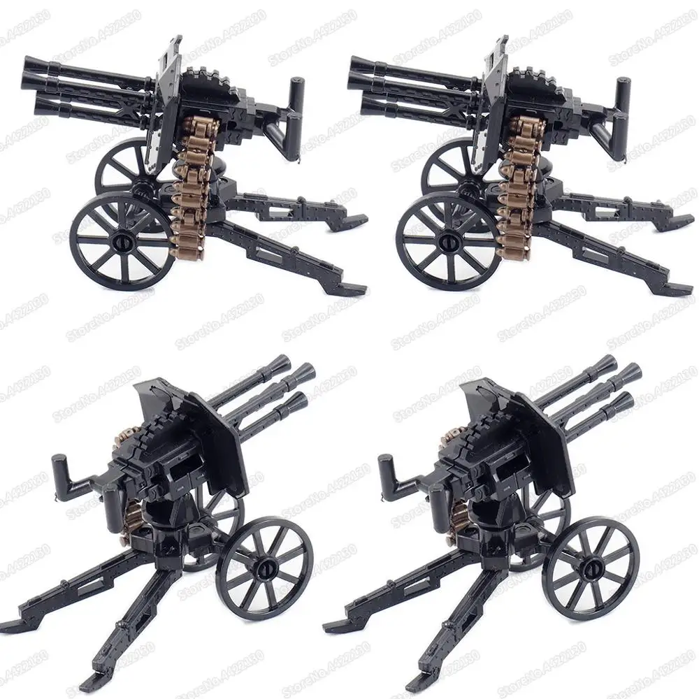 Military Soldier High Shot Heavy Machine Gun Assembly Figures WW2 Building Block Assemble Army Weapons Model Christmas Gift Toys