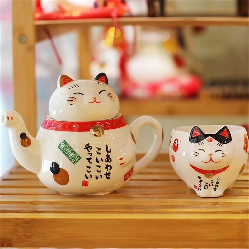 

Modern Japanese single beautiful beckoning cat teapot creative teacup water cup cute ceramic single pot tea set LB60931