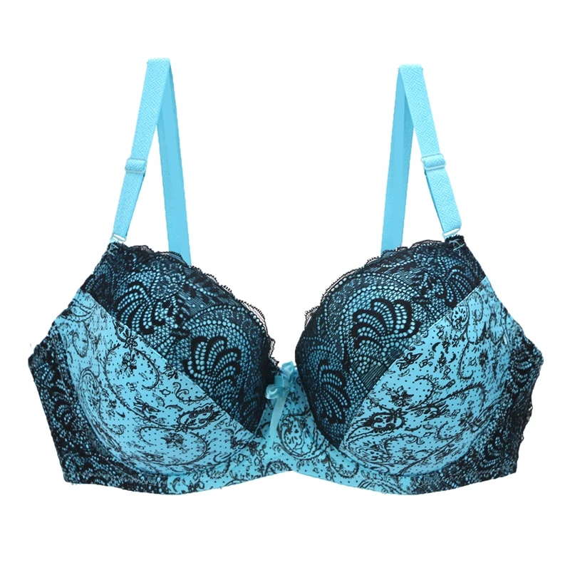 Nowe seksowne koronkowe biustonosze push up dla kobiet Plus Size Kobieca bielizna z kokardą w kwiaty D DD EF Biustonosz z pełną miseczką