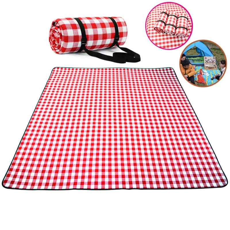 Red White Plaid Outdoor Foldable Waterproof Picnic Mat Fashion Thicken Pad Breathable Soft Portable Camping Travel Beach Blanket