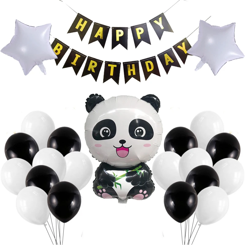 22psc/Set Panda Balloon Package panda shape Birthday Party theme layout aluminum film Balloons fish tail pull flag decoration