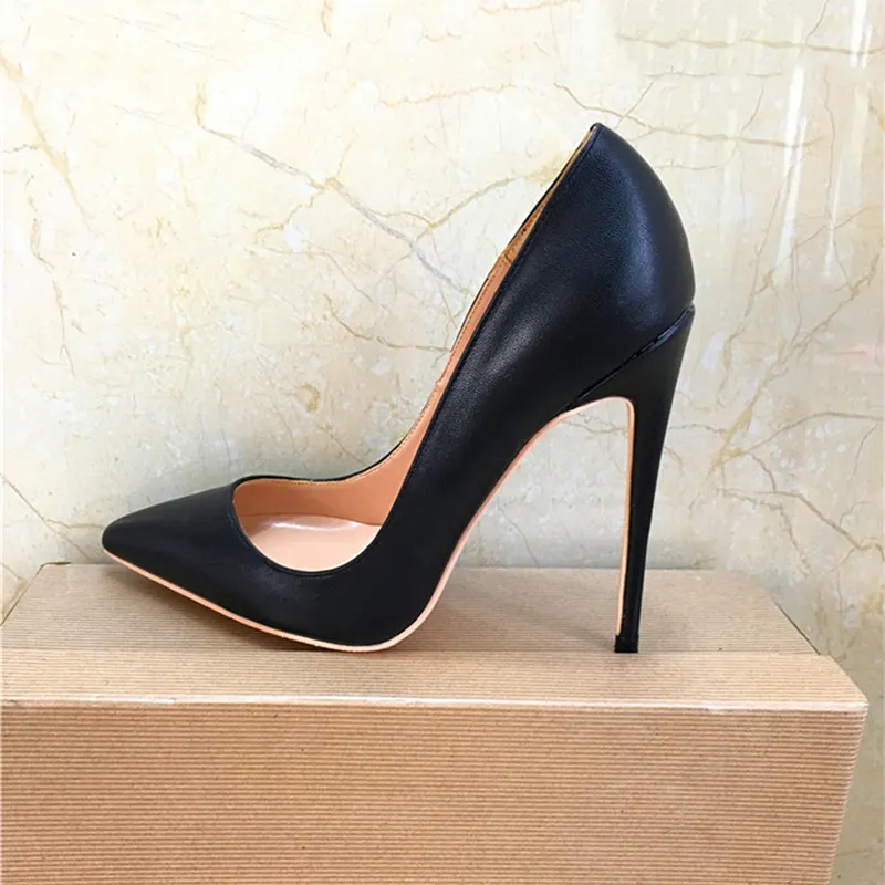 Tikicup Solid Black Matte Women Pointed Toe Slip On High Heels Elegant Ladies Chic Stiletto Pumps OL Fashion Dress Shoes