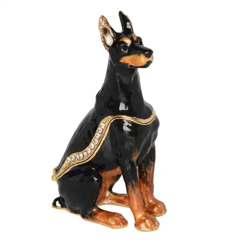 Miniature Sculpture of Doberman Dog, Bejeweled Trinket, Keepsake Box, Pet Lover Collection, Birthday Gift