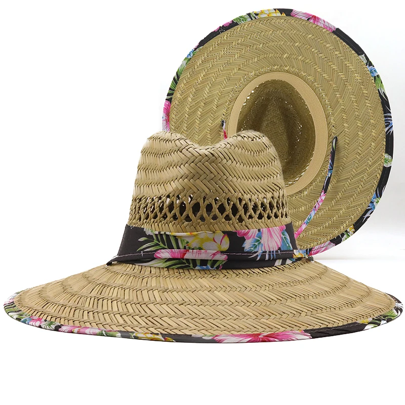 Simple Handwork Women Men Straw Summer Beach Sun hat Outdoor Summer Wide Brim Jazz Panama Straw Lifeguard Hat Womens Summer Hat