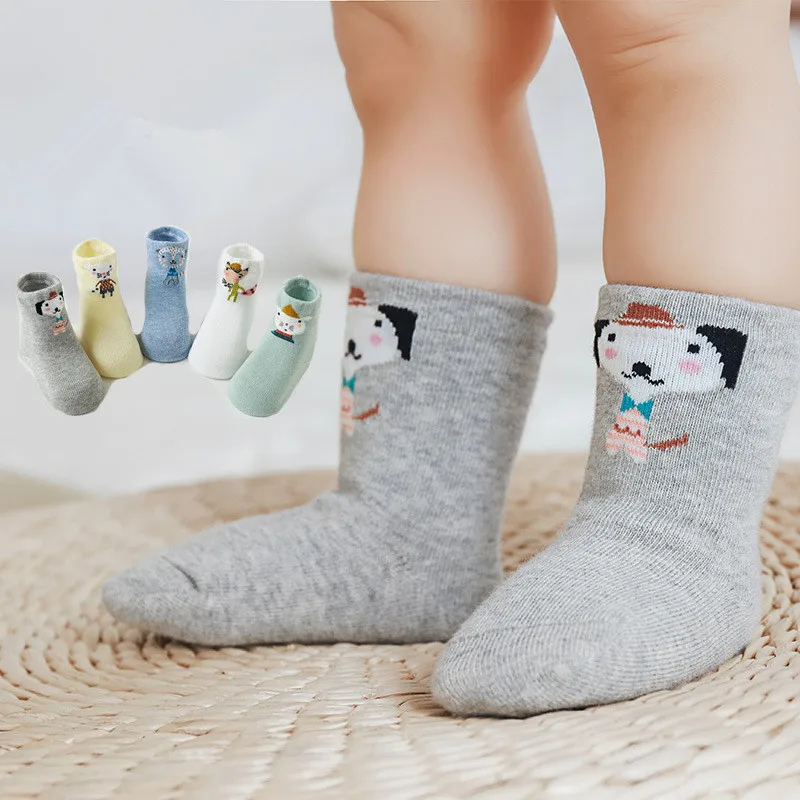 Chaussettes en coton avec motif animal mignon pour bébé, chaussettes optiques pour nouveau-nés, garçons et filles, automne et hiver, 5 paires par lot, 4 ans