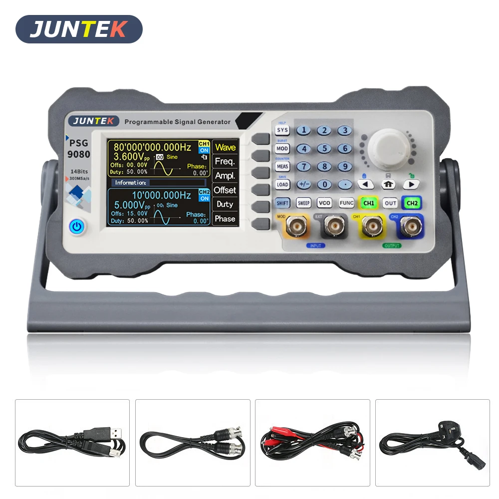 Imagem -02 - Juntek Psg9080 80m Dds Duplo-canal de Controle Digital Programável Arbitrária Forma de Onda Função Medidor Gerador de Sinal