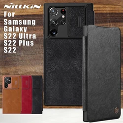 NILLKIN Qin Case for Samsung Galaxy S22 S23 Ultra Plus 5G Case Camshield PU Flip Leather Card Slot Back Cover Case for SM S22