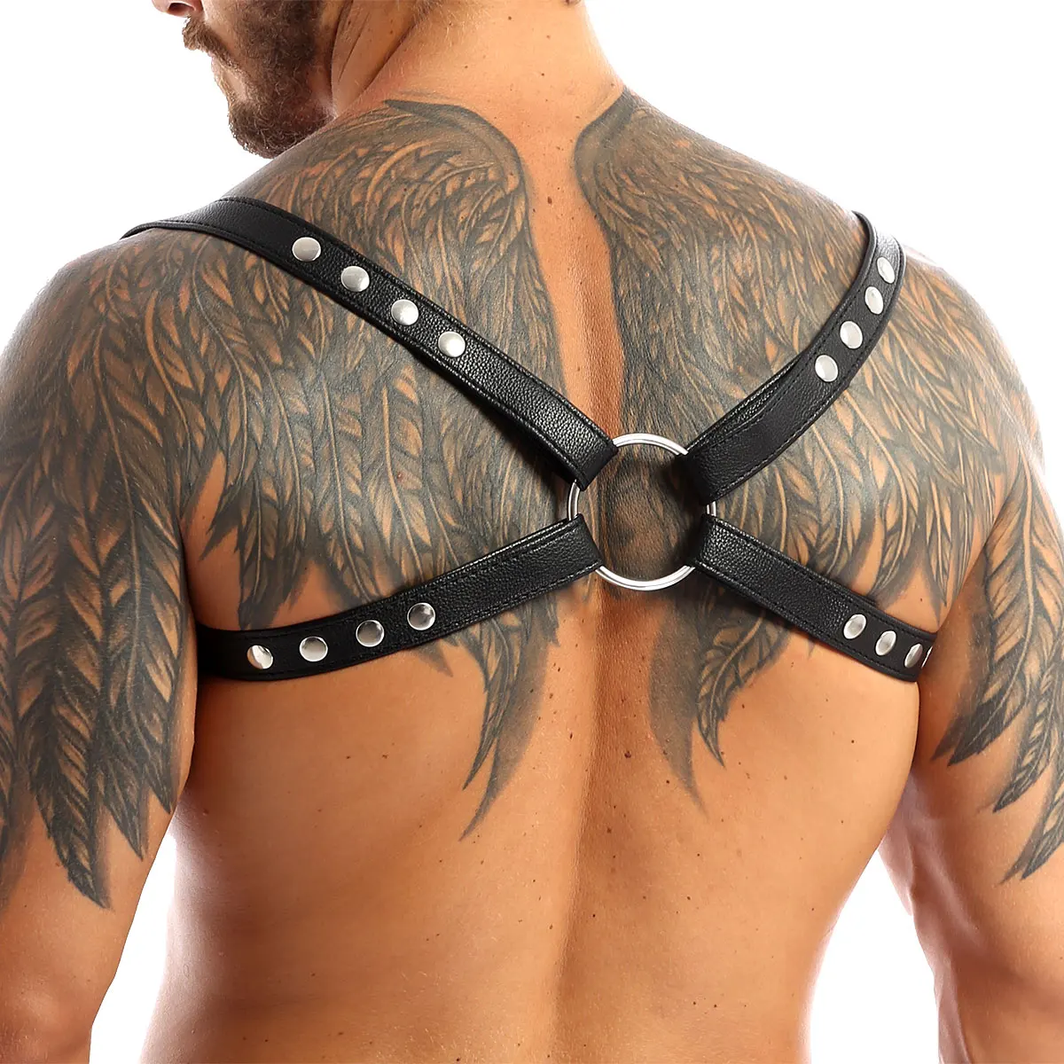 Mens Black Leather Punk Rave Body Chest Harness Gay Clothing Adjustable Buckle Straps Hot Sexy Body Chest Strap Gothic Clubwear