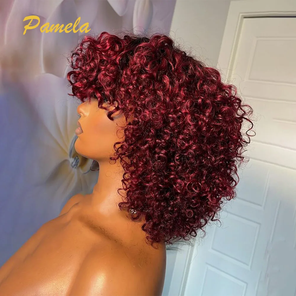 Parrucca Glueless per capelli umani color bordeaux con taglio a Pixie corto riccia pronta da indossare parrucca anteriore in pizzo 13x4 con densità