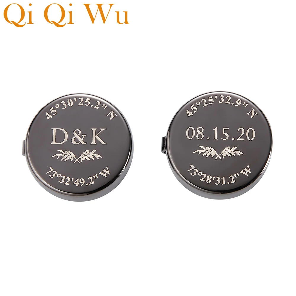 Personalised Mens Cover Cufflinks Wedding Cuff links Buttons Custom Engraved Logo Suit Shirt Cufflink Round Jewelry Gifts