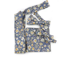 Fashion Cartoon Floral Pocket Square Parent-Child Bow Tie Ties men tie set 100% Cotton Gentlemen Wedding Evening Party Gift