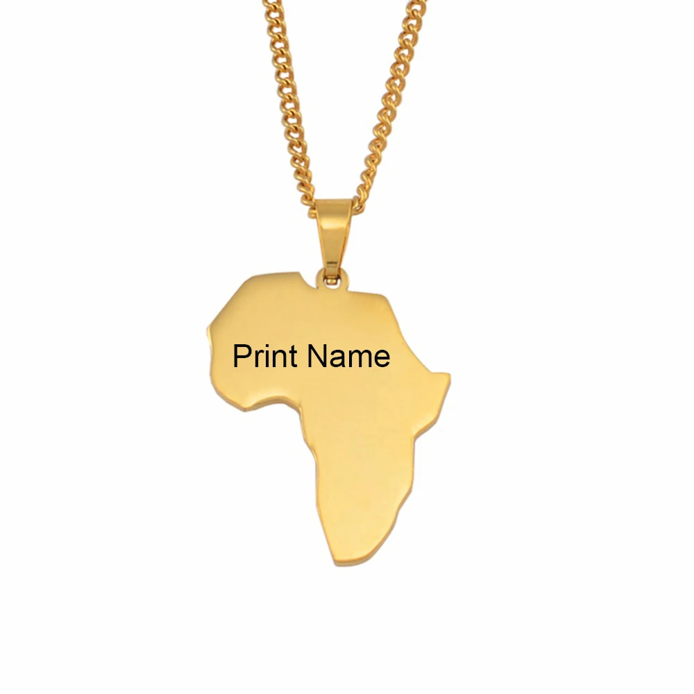 Anniyo Customize Name Africa Map Necklaces Women Girls,Gold Color Custom Text Proud African Ornament #055521