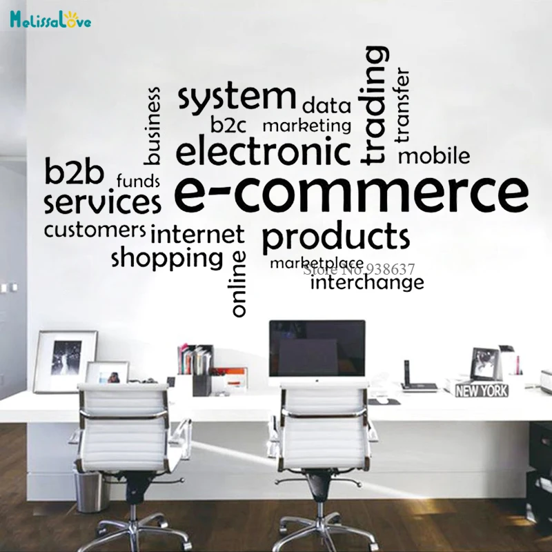 Ecommerce Eletronic System Trading Words Decal commercial Wall Sticker Removable Company Decoration BB441