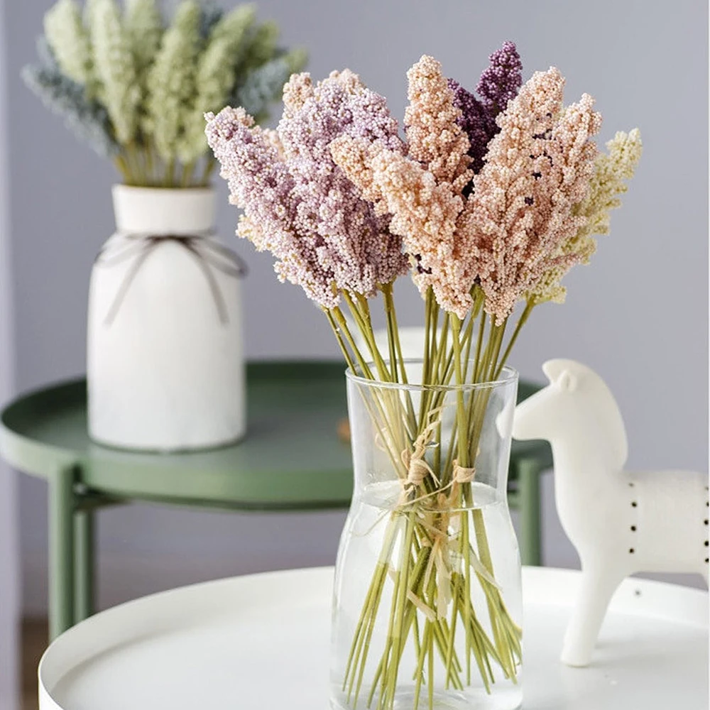 6Pcs Artificial Vanilla Mini Foam Berry Spike Artificial Flowers Bouquet For Home Decor Plant Wall Decoration Cereals Plant Heap