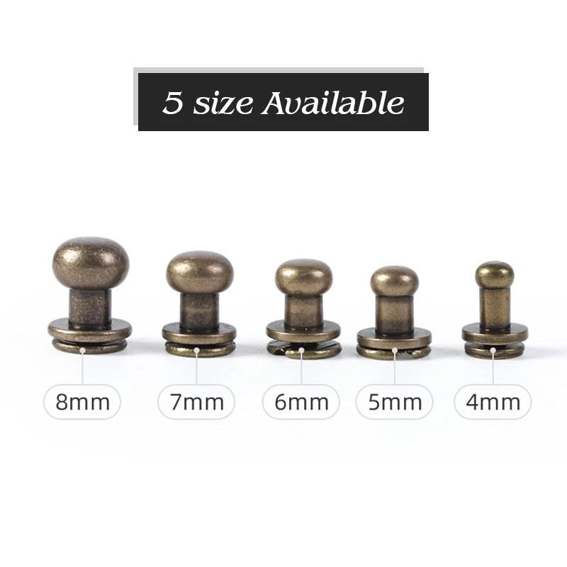 WUTA 10pcs 100% Solid Brass Sam Browne Buttons Chicago Screws Round Head Stud Slotted Screws Nail Rivet DIY Leather Belt Repairs