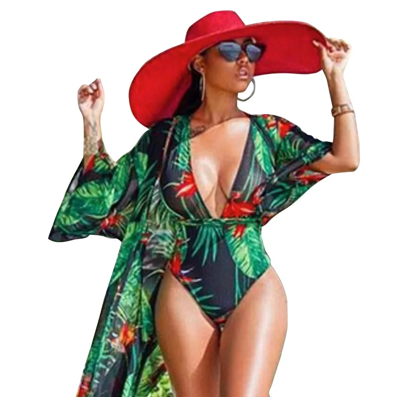 Women Sexy Leaf Floral  Print One Piece Swimsuit 2019 New Female Summer Beachwear Brazilian Bathing Suit Plus Size Monokini 4XL