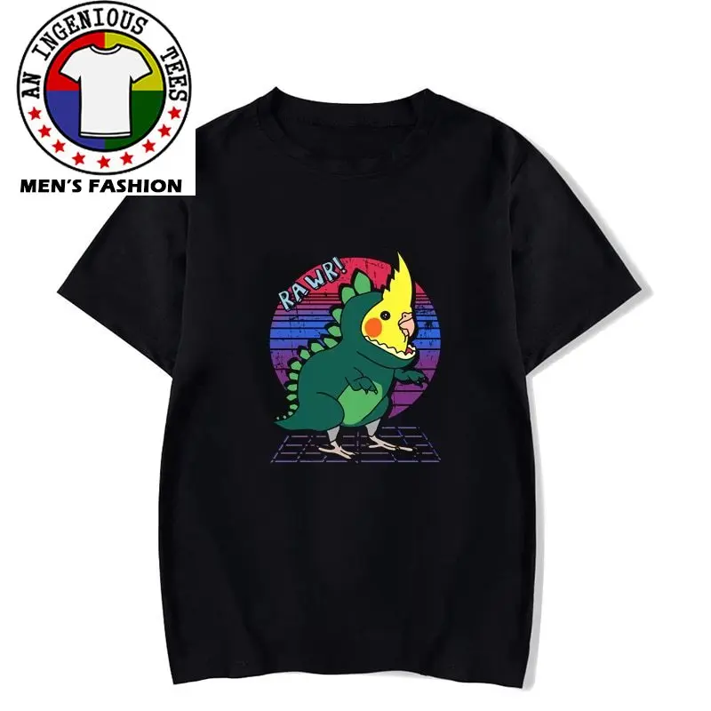 Aesthetic Vaporwave Cockatiel Birb Parrot T-Shirt Funny Printed Trendy Chic Tshirts Streetwear Funny Top T Shirt  Men