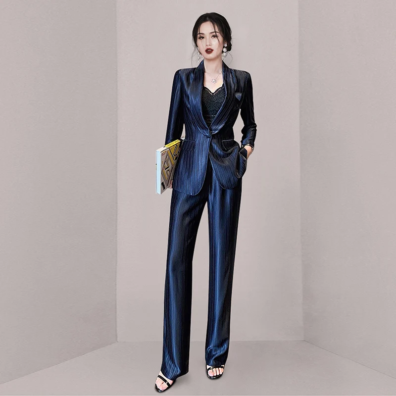 Autumn Office OL Pants Sets 2022 Runway Fashion Women Blazers+Trousers Suits Ladies Business Celebrity Evening 2 Piece Set