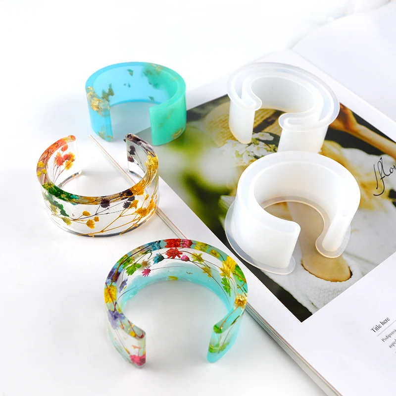 Semi Open Bracelet Moldes C-Shaped Bracelet Moule Epoxy UV Glue Dried Flowers Bangle Mold For Epoxy Resin To Art Craft