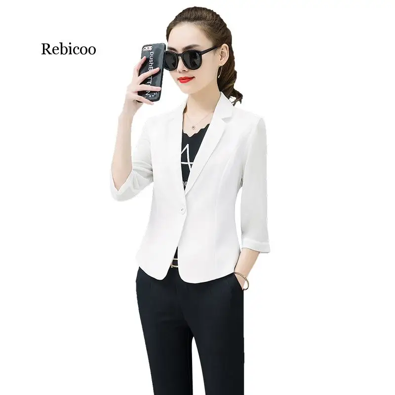 korean women's chiffon small blazer coat spring summer white/black thin slim large size blazers and jackets sun-protection