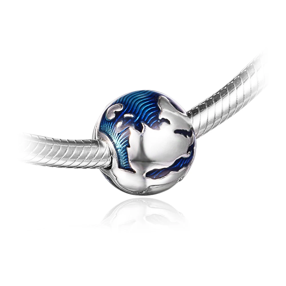 Blue Globe Clip Charm 2021 Summer Ocean Beads For Jewelry Making Fits Woman DIY Bracelets & Bangle 100% Sterling Silver