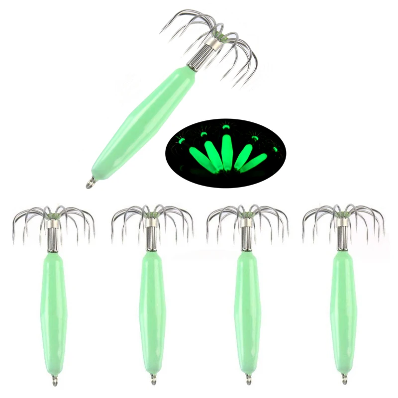 1Pc Luminous Squid Bait Jig Octopus Fishing Lure Swimbait Trout Bearking Lure Squid Jig Wobblers Hard Lure Fishing Tackle