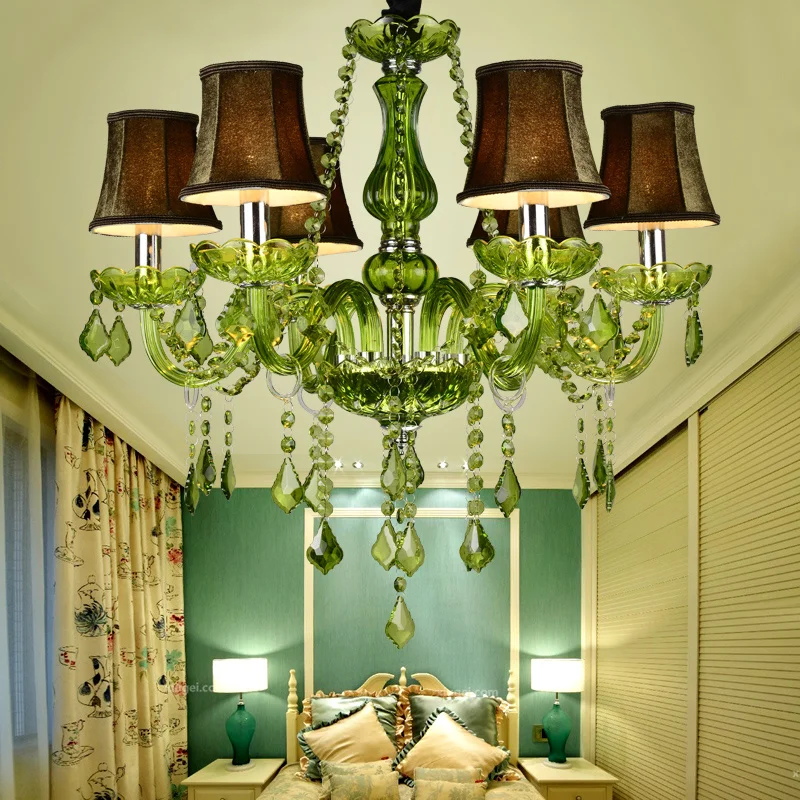 Luxury Green Crystal Chandelier Parlor Bedroom Villa Suspension Light Hotel Restaurant Cafe Bar Candle Pendant Lamp E14