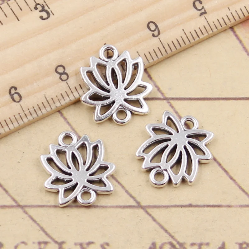 20pcs Charms Lotus Link Flower Connector 16x14mm Tibetan Silver Color Pendants Antique Jewelry Making DIY Handmade Craft