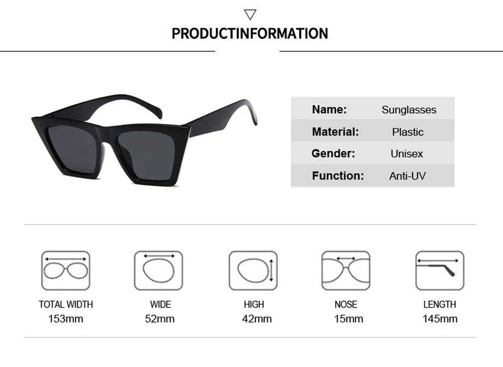 Vintage Cat Eye Sonnenbrille Damen Mode Luxus UV400 Schutz Schwarze Sonnenbrille – Detail 4