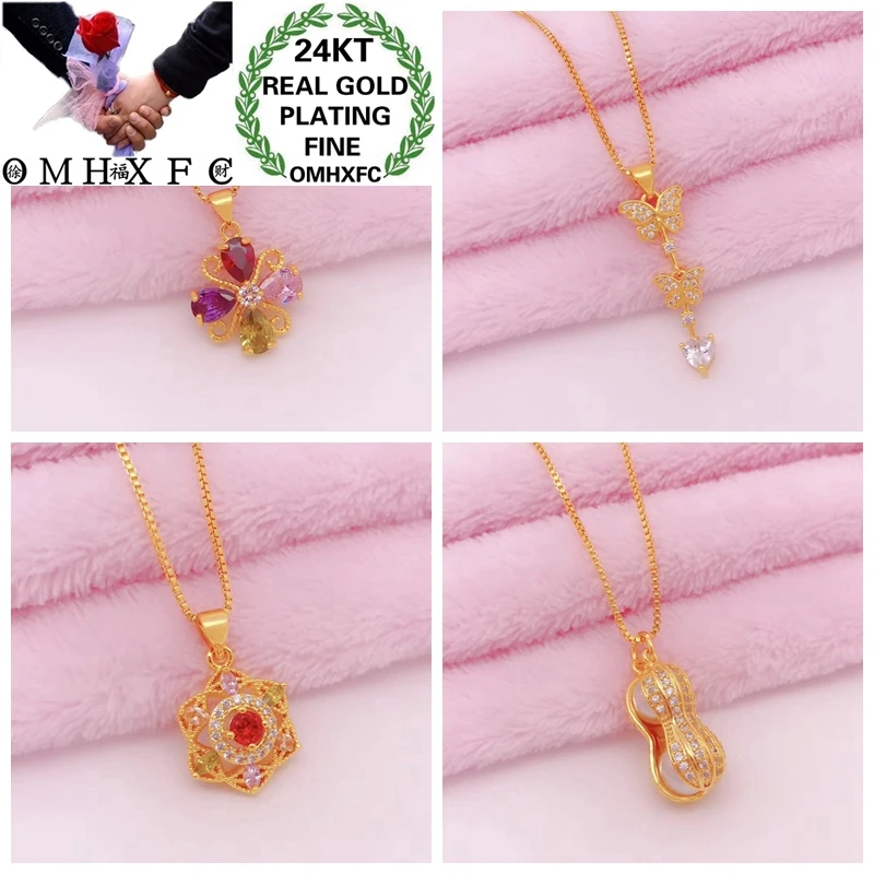 OMHXFC Jewelry Wholesale YM372 European Fashion Woman Girl Party Birthday Wedding Gift Flower AAA Zircon 24KT Gold Pendant Charm