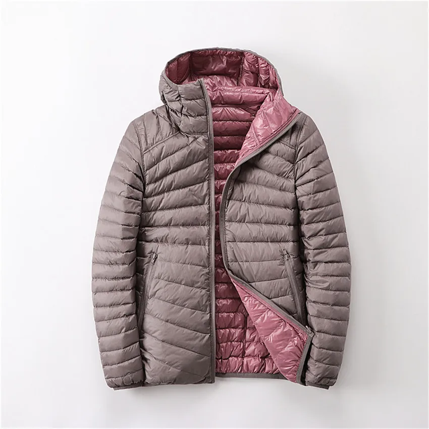 2021 New Winter Women Short Down Coat Wear On Both Side Big Size Lady Light Thin White Duck Down Jacket Autumn Hooded Coat W1045