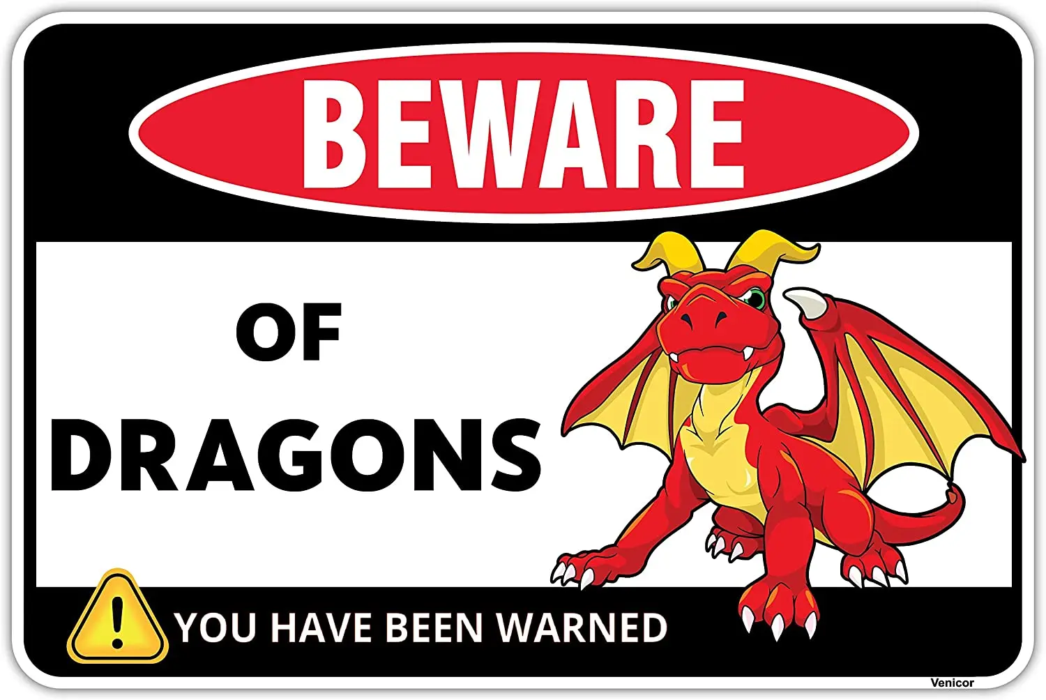 

Venicor Beware of Dragon Sign - 8 x 12 Inches - Aluminum - Dragon Wall Decor - Dragon Gift for Dragons Lovers Dragon Decor