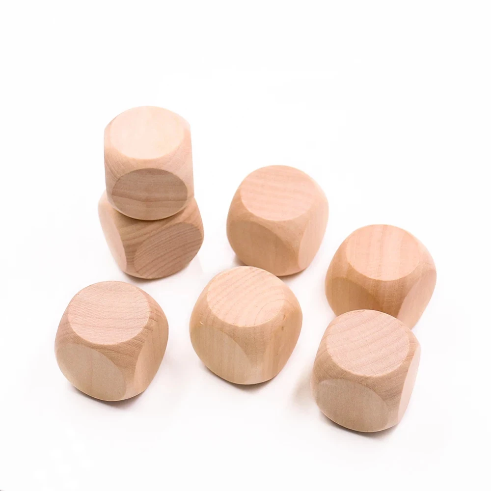 Dados de cubo de madera en blanco de 6 lados para fiesta familiar, juegos de mesa DIY, impresión, grabado, juguetes para niños, 10 unids/lote por